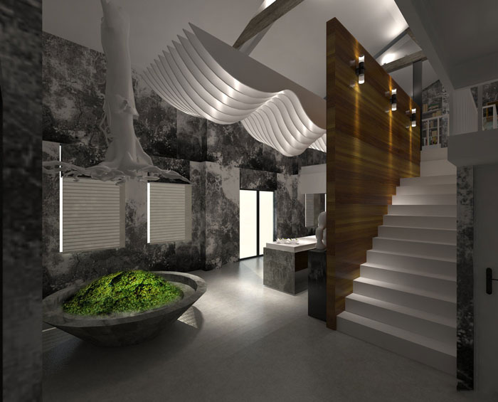 1000平方办公室楼梯区域软装设计方案效果图