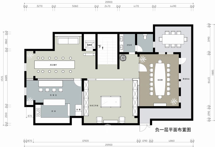 别墅办公室负一层平面图