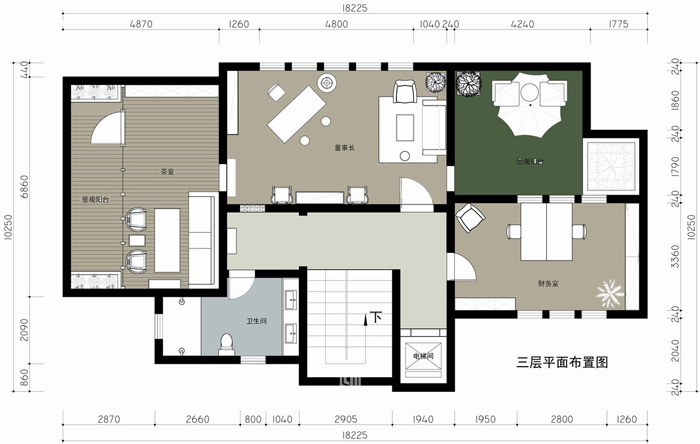 别墅办公室三层平面图