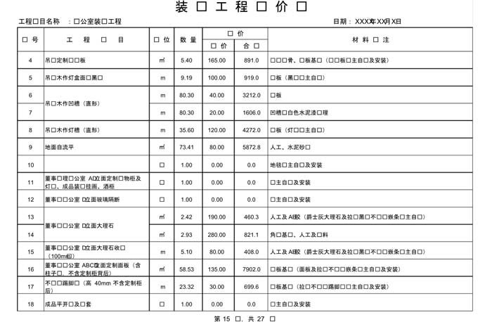 某办公室装修预算范本