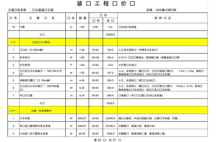 某办公室装修预算范本
