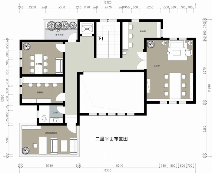 别墅办公室二层平面设计方案