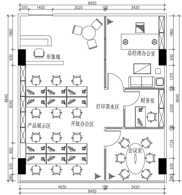 100平方米小型办公室平面规划方案