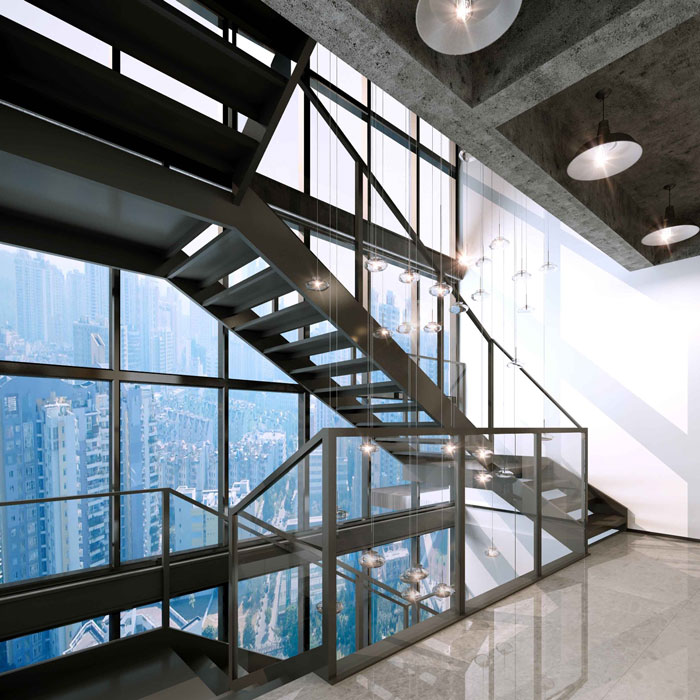 靠近景观窗的跃层办公室楼梯设计